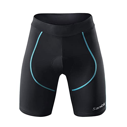 Santic Pantalon Ciclismo Mujer Corto Pantalones Bicicleta Mujer Montaña/MTB para Verano con la Badana/Almohadilla Azul EU L