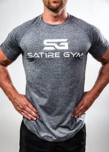 Satire Gym - Camiseta Ajustada Fitness Hombres/Ropa Deportiva de Secado rápido Hombre - Apta como Camiseta de Culturismo y Camiseta de Gimnasio Entrenamientos (Gris Moteado, S)