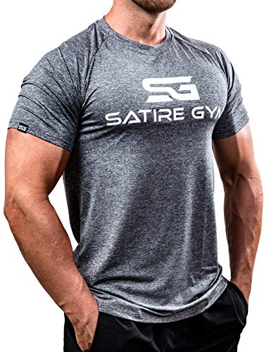 Satire Gym - Camiseta Ajustada Fitness Hombres/Ropa Deportiva de Secado rápido Hombre - Apta como Camiseta de Culturismo y Camiseta de Gimnasio Entrenamientos (Gris Moteado, S)