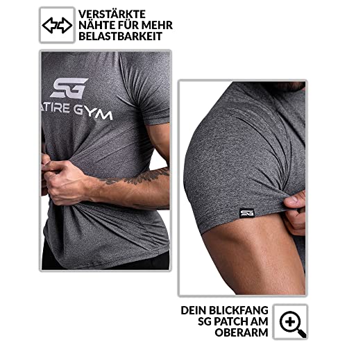 Satire Gym - Camiseta de fitness para hombre – Ropa deportiva funcional – Adecuado para entrenamiento – Corte ajustado, azul marino, XXL