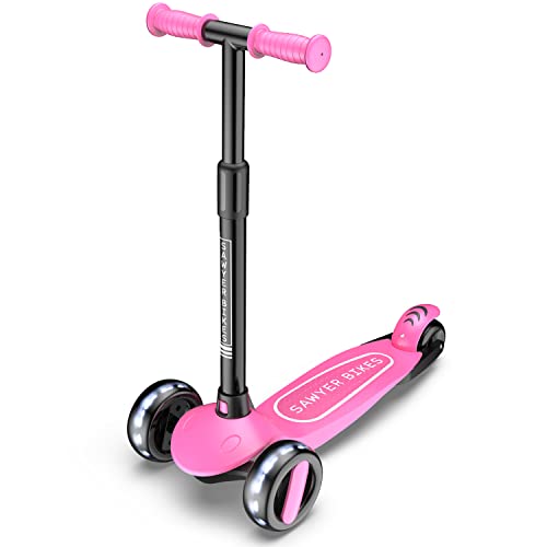 Sawyer - Patinete Ajustable Ruedas LED - Niños 2 a 8 Años (Rosa)