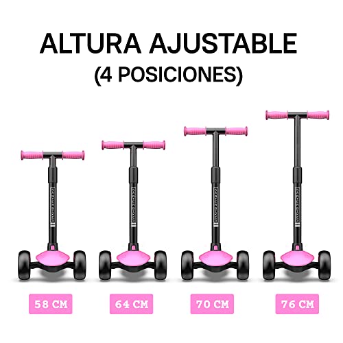 Sawyer - Patinete Ajustable Ruedas LED - Niños 2 a 8 Años (Rosa)