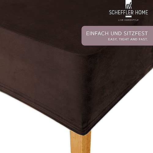 SCHEFFLER-Home Fundas Sillas de Comedor Elásticas Puma Velvet – Set de 2 Elegantes Fundas Sillas Ajustables – Fundas para Sillas en Terciopelo con Banda Elástica, Marrón