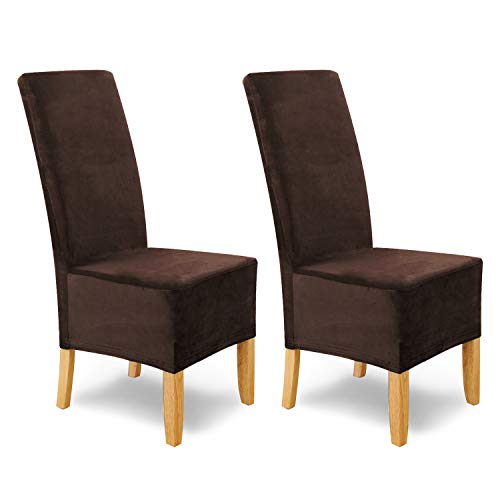 SCHEFFLER-Home Fundas Sillas de Comedor Elásticas Puma Velvet – Set de 2 Elegantes Fundas Sillas Ajustables – Fundas para Sillas en Terciopelo con Banda Elástica, Marrón