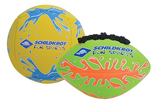 Schildkröt Funsports Pack de 2 Mini-Pelotas , 1 Pelota de Volley y 1 Pelota de Fútbol Americano, Ø 9 cm, Agarre Fácil y Resistente al Agua Salada, Ideal para la Playa, Amarillo y Verde, 970282