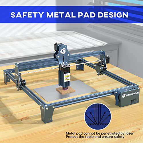 SCULPFUN S9 90W Máquina de grabado láser Máquina de grabado láser de metal de alta precisión Grabado y corte rápido Gafas de madera de 15 mm Montaje rápido 410 x 420 mm para madera Acrílico Cuero