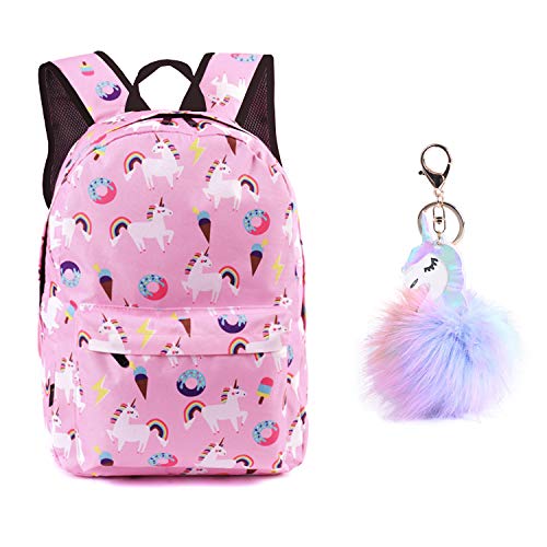 SEDEX Mochilas Escolares Infantiles Mochila Unicornio Niña Colegio Casual Mochila Ligero Escuela Bolsa Lindo Printing Viajes Mochilas para Las Niños con Llavero(Rosa)