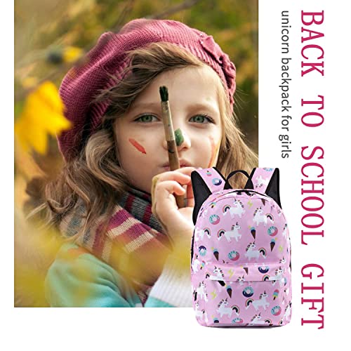 SEDEX Mochilas Escolares Infantiles Mochila Unicornio Niña Colegio Casual Mochila Ligero Escuela Bolsa Lindo Printing Viajes Mochilas para Las Niños con Llavero(Rosa)