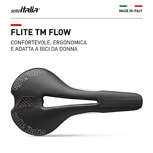 Selle Italia - Sillìn Bicicleta de Carretera FLITE TM Flow, Rail Manganese Tubo Ø7, Sillìn Road Perfomance Duro-tek, Comfort