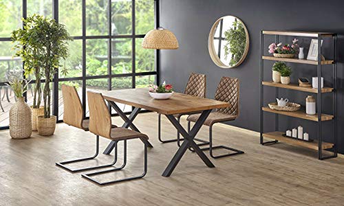 Sellon24/Signal Mesa de comedor extensible 160 (250) cm tablero de madera de roble rústico, color negro claro, mesa de comedor extensible Loft Industrial Xavier