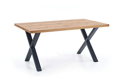 Sellon24/Signal Mesa de comedor extensible 160 (250) cm tablero de madera de roble rústico, color negro claro, mesa de comedor extensible Loft Industrial Xavier