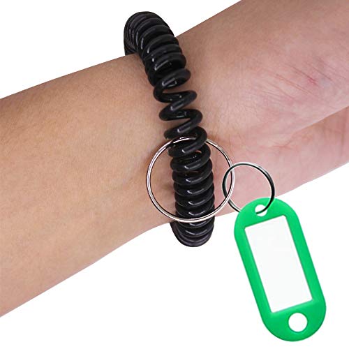 SENHAI - 12 llaveros de pulsera y 6 etiquetas llaveros con pulsera elástica de plástico en forma de muelle en espiral,con ventana para llaveros, mascotas o bolsas de equipaje