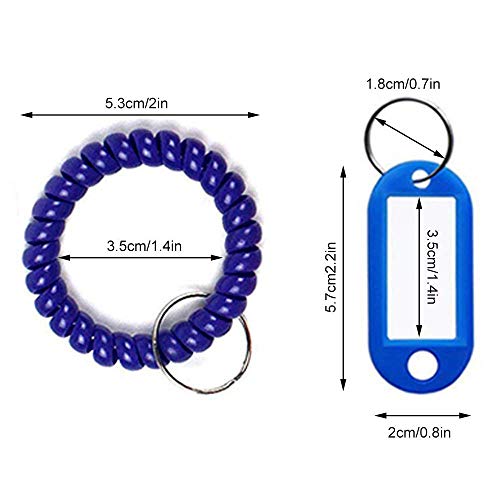 SENHAI - 12 llaveros de pulsera y 6 etiquetas llaveros con pulsera elástica de plástico en forma de muelle en espiral,con ventana para llaveros, mascotas o bolsas de equipaje