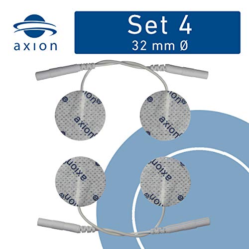 Set de 4 electrodos redondos de 32 mm diámetro axion | Para su aparato electroestimulador TENS y EMS | Parches adhesivos con una conexión clavija de 2 mm