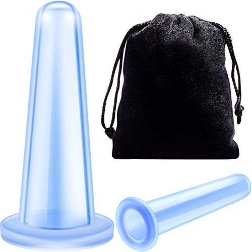 Set de Terapia de Ventosas de Silicona Kit de Copa de Masaje al Vacío Copas Anticelulitis Copas Corporales Faciales para Músculo Estimular Circulación Sanguínea, 2 Tamaños (Azul)