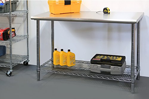 Seville Classics Mesa de trabajo de grado comercial de acero inoxidable estante de alambre de cocina certificado NSF, 49 pulgadas de ancho x 24 pulgadas de profundidad x 35 pulgadas de alto, cromo