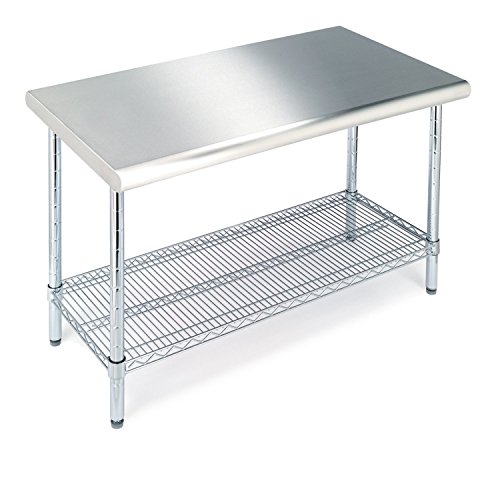 Seville Classics Mesa de trabajo de grado comercial de acero inoxidable estante de alambre de cocina certificado NSF, 49 pulgadas de ancho x 24 pulgadas de profundidad x 35 pulgadas de alto, cromo