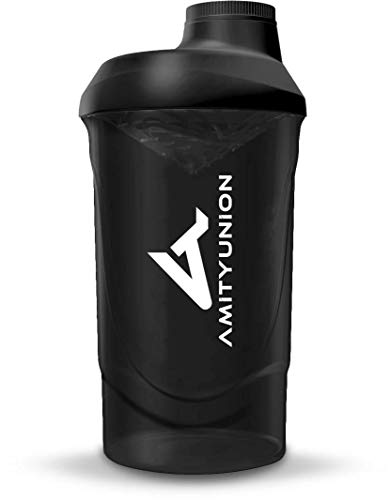 Shaker Deluxe - Proteína Shaker a prueba de fugas - BPA libre y con la escala tamiz de polvo de proteína de suero cremoso sacude (negro 800ml)