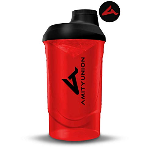 Shaker Deluxe - Proteína Shaker a prueba de fugas - BPA libre y con la escala tamiz de polvo de proteína de suero cremoso sacude (rojo negro 800ml)