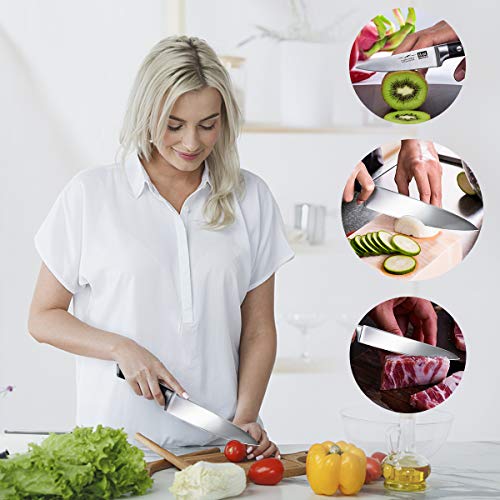 SHAN ZU Juego de Cuchillos de Cocina Profesional, Cucihllo Chef de Acero Inoxidable Alemán, 3 Piezas Set Cuchillo Cocina de 21cm Cuchillo Chef, 15cm Cuchillo Cocinero, 9.5cm Cuchillo Pelador de Fruta