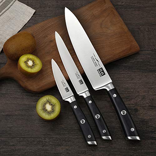 SHAN ZU Juego de Cuchillos de Cocina Profesional, Cucihllo Chef de Acero Inoxidable Alemán, 3 Piezas Set Cuchillo Cocina de 21cm Cuchillo Chef, 15cm Cuchillo Cocinero, 9.5cm Cuchillo Pelador de Fruta