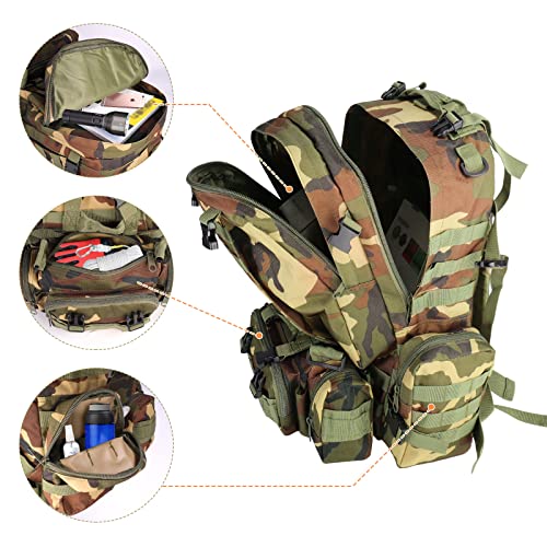 SHANNA Mochila Militar, Mochila Crossfit, Mochila Militar Tactica de 55 L para Senderismo al Aire Libre Camping Trekking Pesca Caza, Ejercito Verde