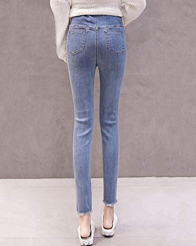 Shaoyao Mujeres Embarazadas Pantalones Elásticos Suaves Leggings Jeans, Circunferencia de Cintura Ajustable Vaqueros Azul Etiqueta L/EU 30