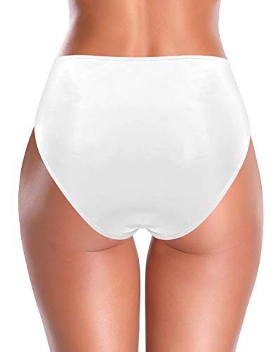 SHEKINI Shorts Natación para Mujer Traje de Baño Retro Abdominal Control Cintura Alta Negros Pliegues Bañador Clásico Bikini Bottoms(M，C-Blanco