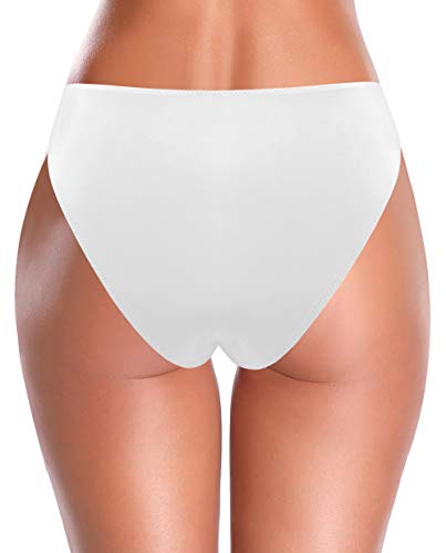 SHEKINI Traje de Baño para Mujer Abdominal Cintura Alta de Bikini Pantalones de natación Ruched Color Sólido Bañadores Retro Ropa de Playa Bikini Bragas (Blanco D, L)