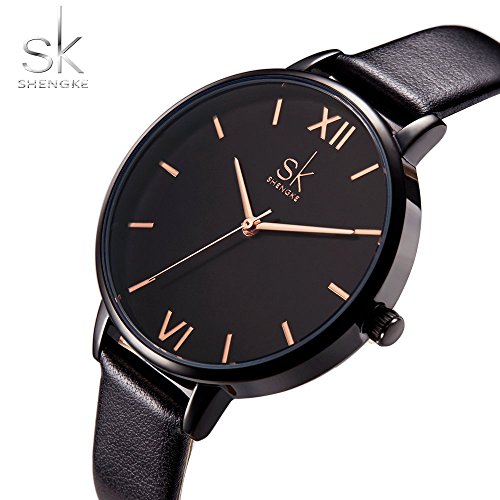 SHENGKE shengke señoras Reloj de Pulsera Creativas Mujeres Relojes Marca Reloj Mujeres Malla Vestido Reloj(K0039L-Black)