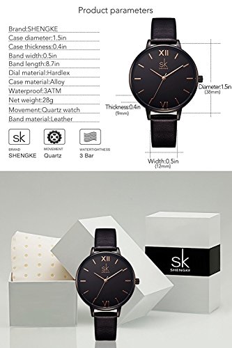 SHENGKE shengke señoras Reloj de Pulsera Creativas Mujeres Relojes Marca Reloj Mujeres Malla Vestido Reloj(K0039L-Black)