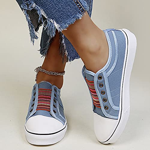 Shhyy Moda para Mujer Top Zapatos Elásticos Casual Retro Banda Elástica Entrenadores Planos Gimnasio Plimsolls Plimsoles Zapatillas De Peso Ligeros De Verano Zapatos Al Aire Libre,Azul,43EU