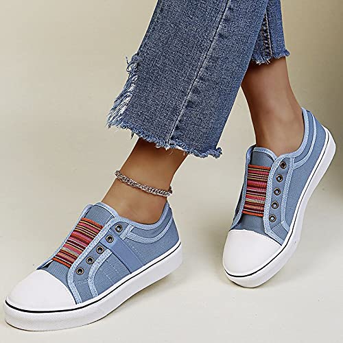 Shhyy Moda para Mujer Top Zapatos Elásticos Casual Retro Banda Elástica Entrenadores Planos Gimnasio Plimsolls Plimsoles Zapatillas De Peso Ligeros De Verano Zapatos Al Aire Libre,Azul,43EU