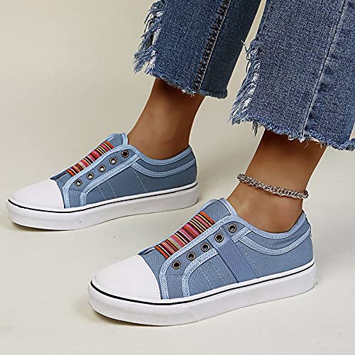 Shhyy Moda para Mujer Top Zapatos Elásticos Casual Retro Banda Elástica Entrenadores Planos Gimnasio Plimsolls Plimsoles Zapatillas De Peso Ligeros De Verano Zapatos Al Aire Libre,Azul,43EU