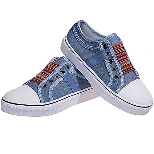 Shhyy Moda para Mujer Top Zapatos Elásticos Casual Retro Banda Elástica Entrenadores Planos Gimnasio Plimsolls Plimsoles Zapatillas De Peso Ligeros De Verano Zapatos Al Aire Libre,Azul,43EU