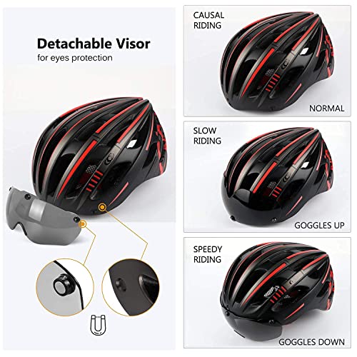 Shinmax Casco Bicicleta Adulto Casco Bici con USB luz Pegatina Luminosa Certificado CE Casco Bicicleta Mujer Hombre con Visera Magnética Casco Bici para Montaña Ciclismo Carretera 57-62CM(RC-049)