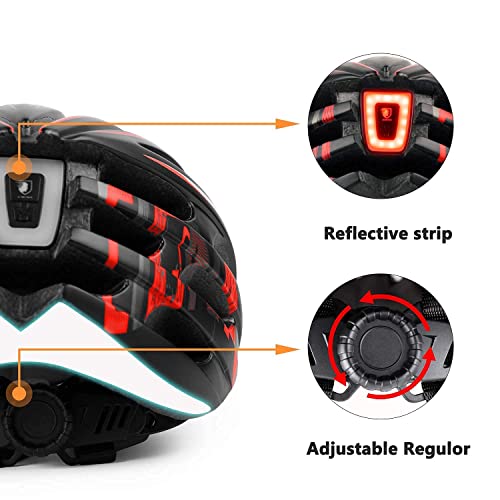 Shinmax Casco Bicicleta Adulto Casco Bici con USB luz Pegatina Luminosa Certificado CE Casco Bicicleta Mujer Hombre con Visera Magnética Casco Bici para Montaña Ciclismo Carretera 57-62CM(RC-049)