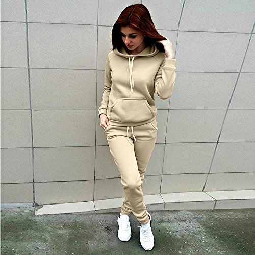 SHOBDW Sudadera con Capucha para Mujer Diaria Conjunto de Dos Piezas Patchwork Invierno Chaqueta de Manga Larga Trajes Deportivos Chándales Pantalones de chándal 2PCS (M, W-Beige)