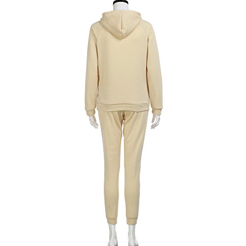 SHOBDW Sudadera con Capucha para Mujer Diaria Conjunto de Dos Piezas Patchwork Invierno Chaqueta de Manga Larga Trajes Deportivos Chándales Pantalones de chándal 2PCS (M, W-Beige)