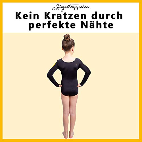 Siegertreppchen® Maillot de Gimnasia para niñas Talla 140 Traje de Gimnasia de Manga Larga FLEURIE para Gimnasia, Fitness y Baile en Oro