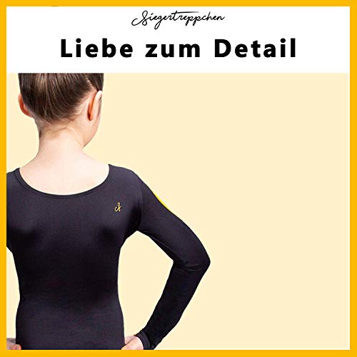 Siegertreppchen® Maillot de Gimnasia para niñas Talla 140 Traje de Gimnasia de Manga Larga FLEURIE para Gimnasia, Fitness y Baile en Oro