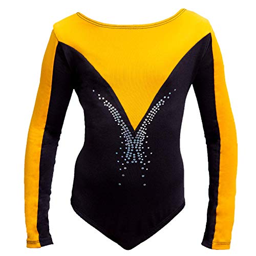 Siegertreppchen® Maillot de Gimnasia para niñas Talla 140 Traje de Gimnasia de Manga Larga FLEURIE para Gimnasia, Fitness y Baile en Oro