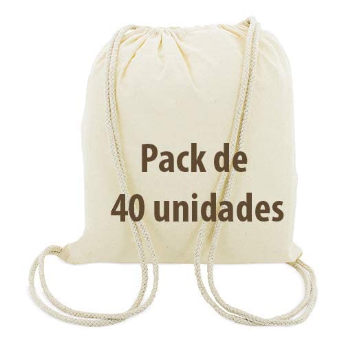 Siglo XXI Publicidad 40x Bolsa Mochila Algodón Natural Cierre Con Cordones. Reciclable, Gimnasio, Shopping backpack, Manualidades, Regalos ecológicos