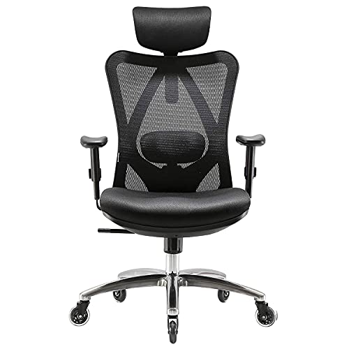 SIHOO Silla de Oficina ergonómica, Silla giratoria de Malla Transpirable, con Ruedas silenciosas Antideslizantes, Soporte Lumbar Ajustable, reposacabezas y apoyabrazos, Carga máxima 150 kg