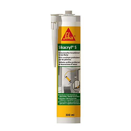 Sikacryl S, Blanco, Masilla acrílicos para el sellado de juntas y relleno de fisuras en interior y exterior, 300 ml