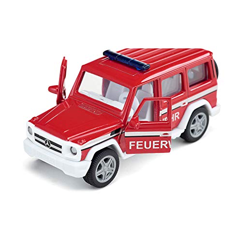 siku 2306 Coche todoterreno de bomberos Mercedes AMG G65, Incl. enganche para remolque, Puertas funcionales, Ruedas desmontables, 1:50, Metal/Plástico, Rojo