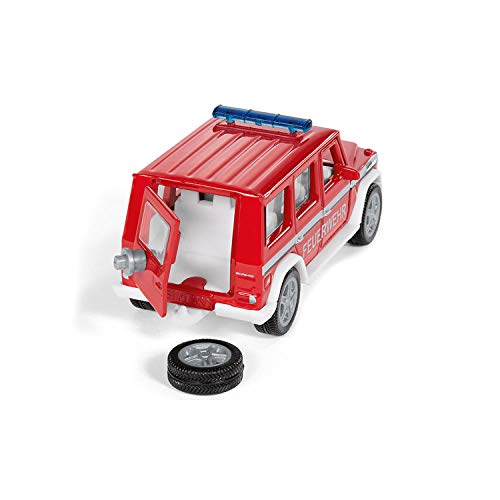 siku 2306 Coche todoterreno de bomberos Mercedes AMG G65, Incl. enganche para remolque, Puertas funcionales, Ruedas desmontables, 1:50, Metal/Plástico, Rojo