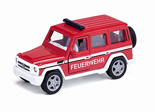 siku 2306 Coche todoterreno de bomberos Mercedes AMG G65, Incl. enganche para remolque, Puertas funcionales, Ruedas desmontables, 1:50, Metal/Plástico, Rojo