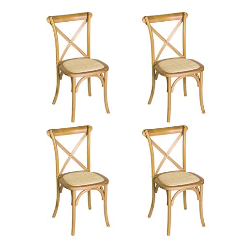 Silla Comedor Crossback Madera de Haya con Asiento de ratán Natural - (Pack de 4) - Apilables