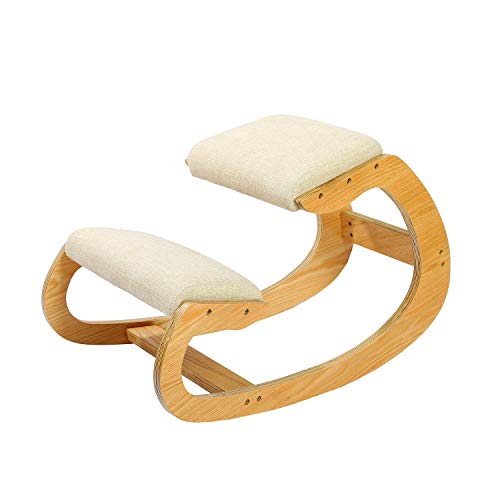 Silla Ergonómica de Rodillas para Postura Erguida - Taburete de Rodilla para Casa, Oficina y Meditación - Madera y Cojín de Lino (Roble Blanco)